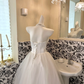 Ivory Satin Strapless Waist-Cinched Voluminous Princess Skirt Romantic Dress, Wedding Gown gh7751