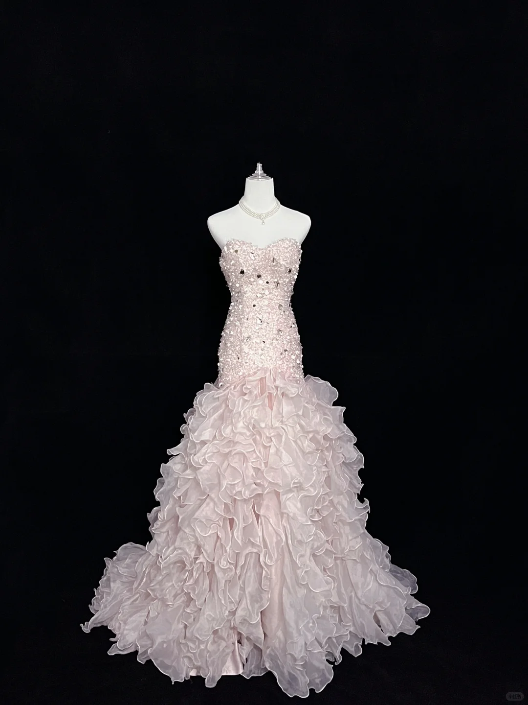 Blush Pink Sequin Strapless, Cinched Waist, Slim Bodycon Sexy Long Romantic Dress, Wedding Gown gh8079