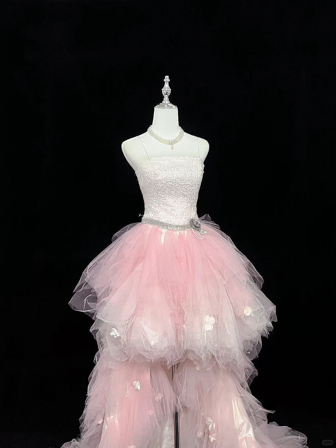 Blush Pink Spaghetti Strap Sexy Cinched Waist Short Bodice Floor Sweeping Skirt Romantic Dress, Wedding Gown gh7943