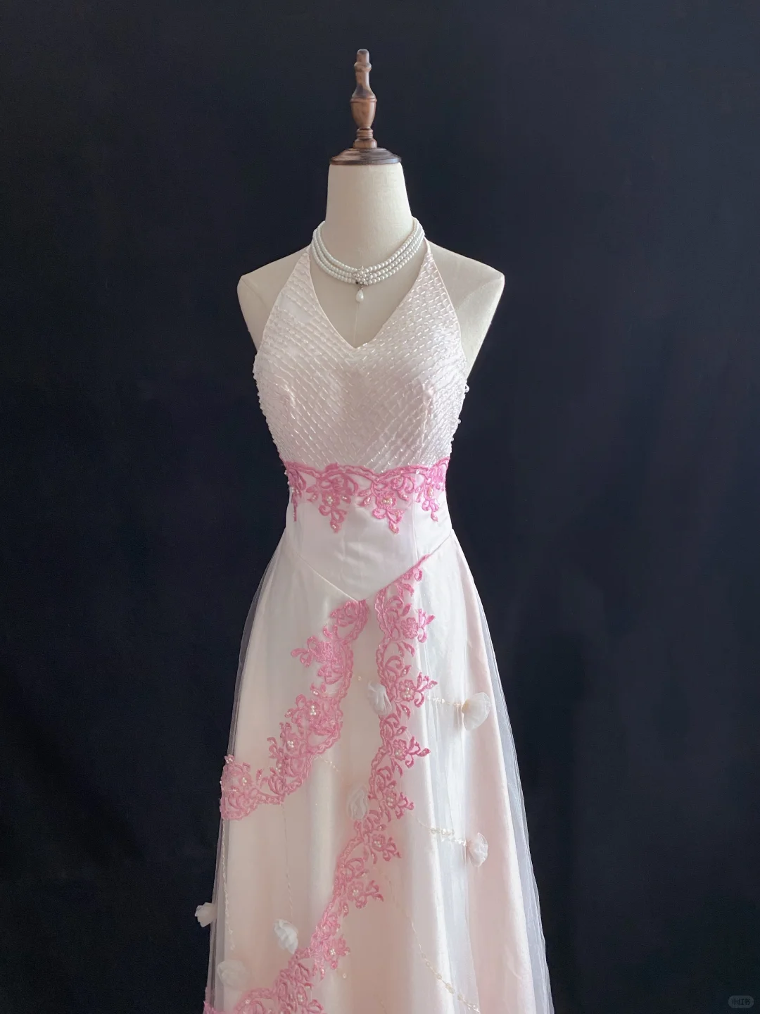 Blush Pink Halter Neck Long Elegant Romantic Dress with Waist Cinching Design, Wedding Dress & Bridal Gown gh8163
