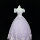 Lavender Vintage Elegant Embroidered Cinched Waist Voluminous Princess Skirt Long Romantic Dress, Wedding Gown gh7983