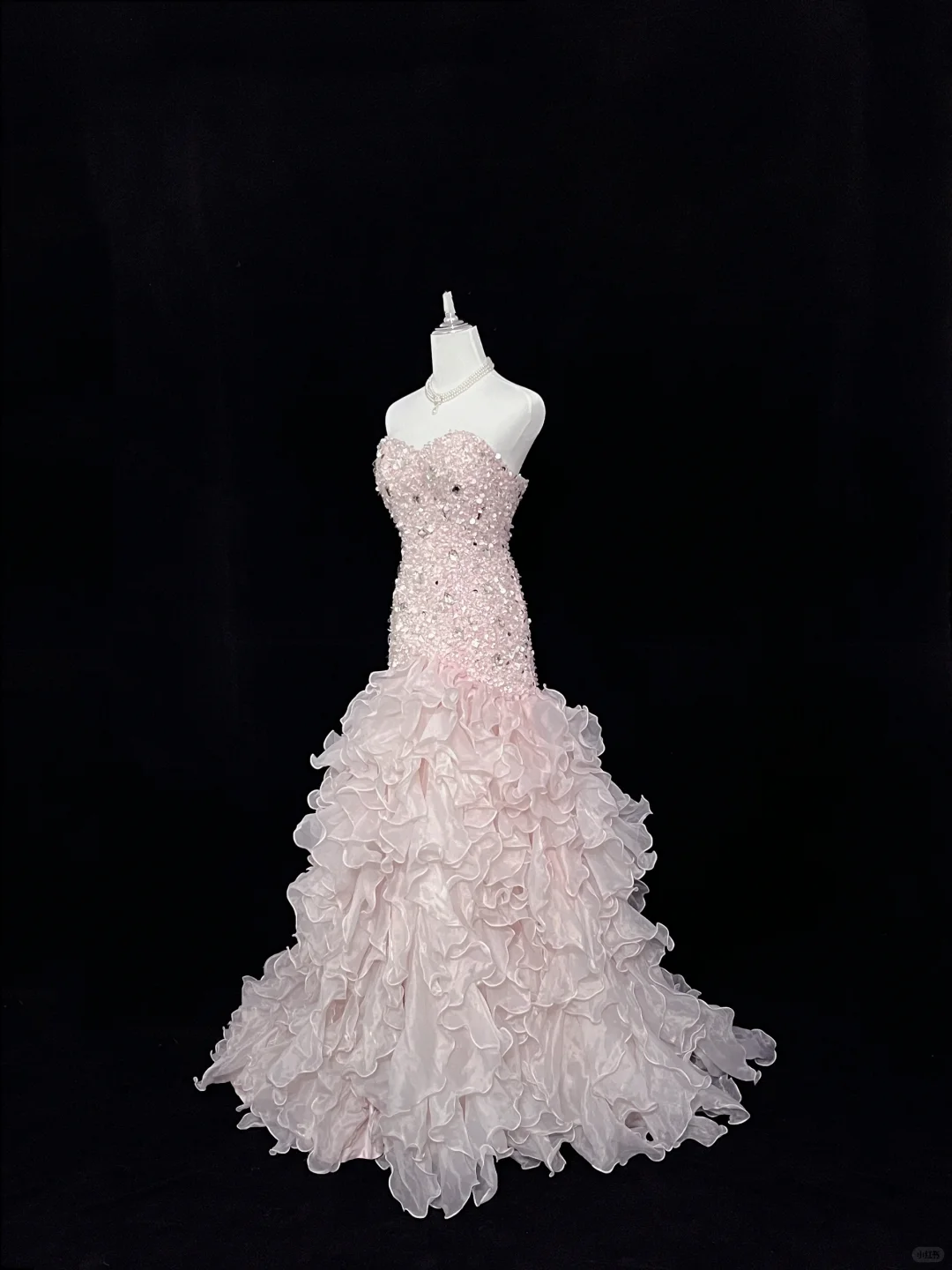 Blush Pink Sequin Strapless, Cinched Waist, Slim Bodycon Sexy Long Romantic Dress, Wedding Gown gh8079