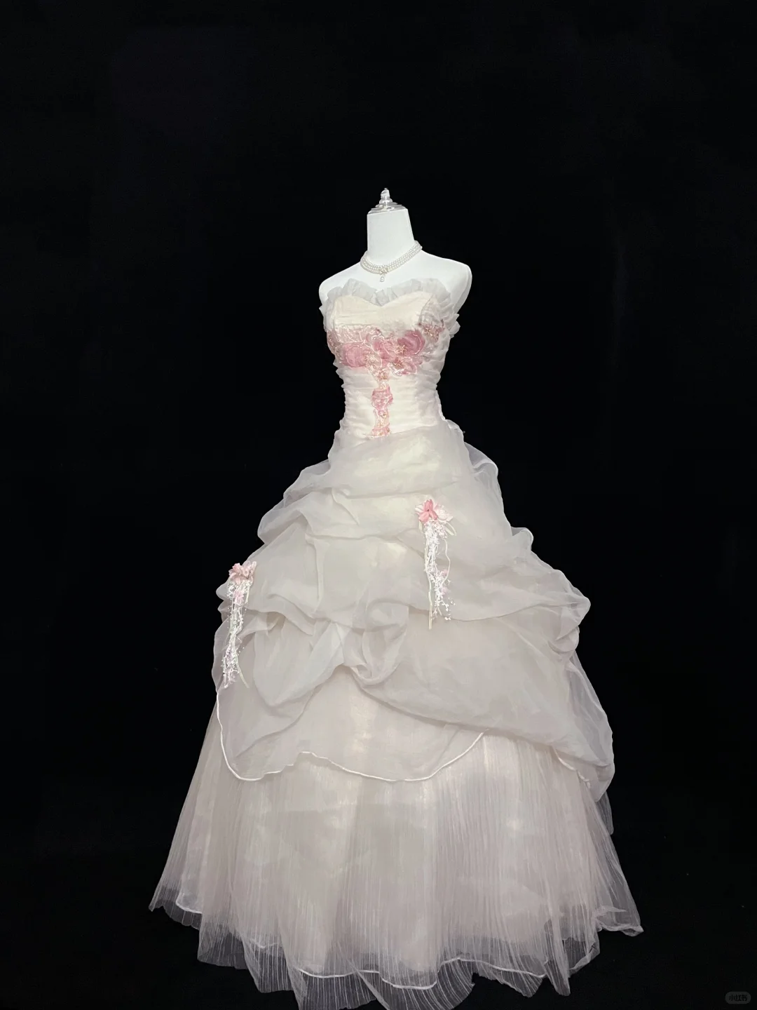 Light Apricot Strapless Cinched Waist Voluminous Skirt Vintage Girly Romantic Dress, Wedding Gown gh8029