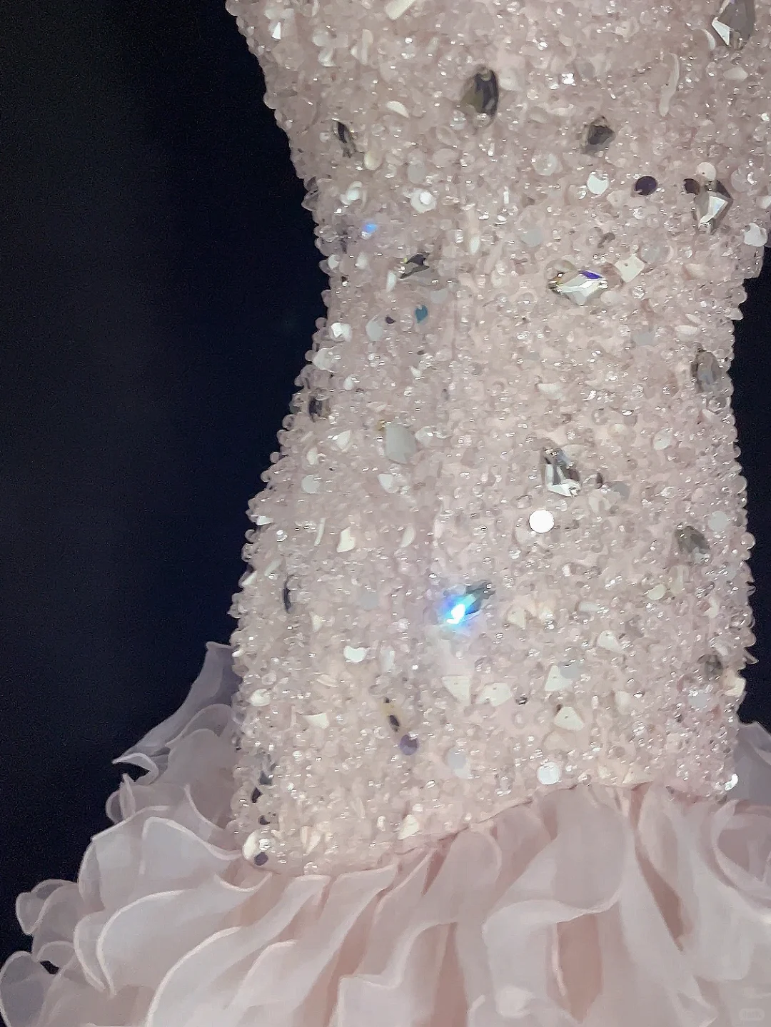 Blush Pink Sequin Strapless, Cinched Waist, Slim Bodycon Sexy Long Romantic Dress, Wedding Gown gh8079