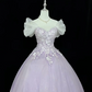 Lavender Vintage Elegant Embroidered Cinched Waist Voluminous Princess Skirt Long Romantic Dress, Wedding Gown gh7983