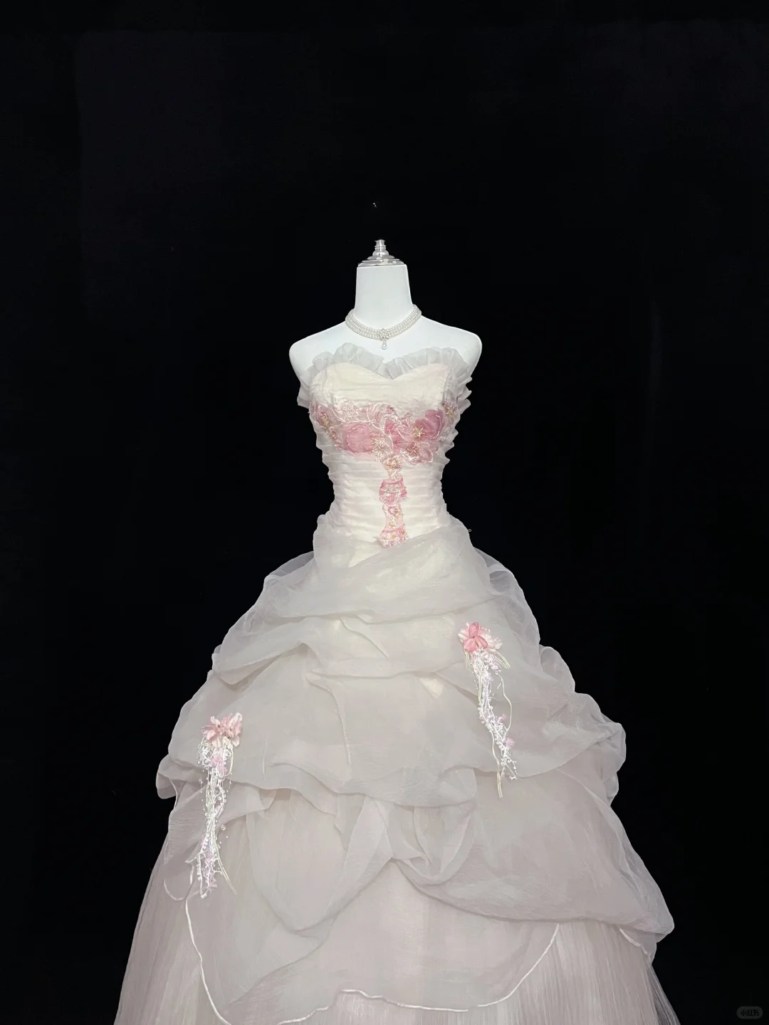 Light Apricot Strapless Cinched Waist Voluminous Skirt Vintage Girly Romantic Dress, Wedding Gown gh8029