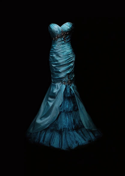 Turquoise Strapless Waist-Cinched Bodycon Sexy Mermaid Prom & Evening Gown gh7340