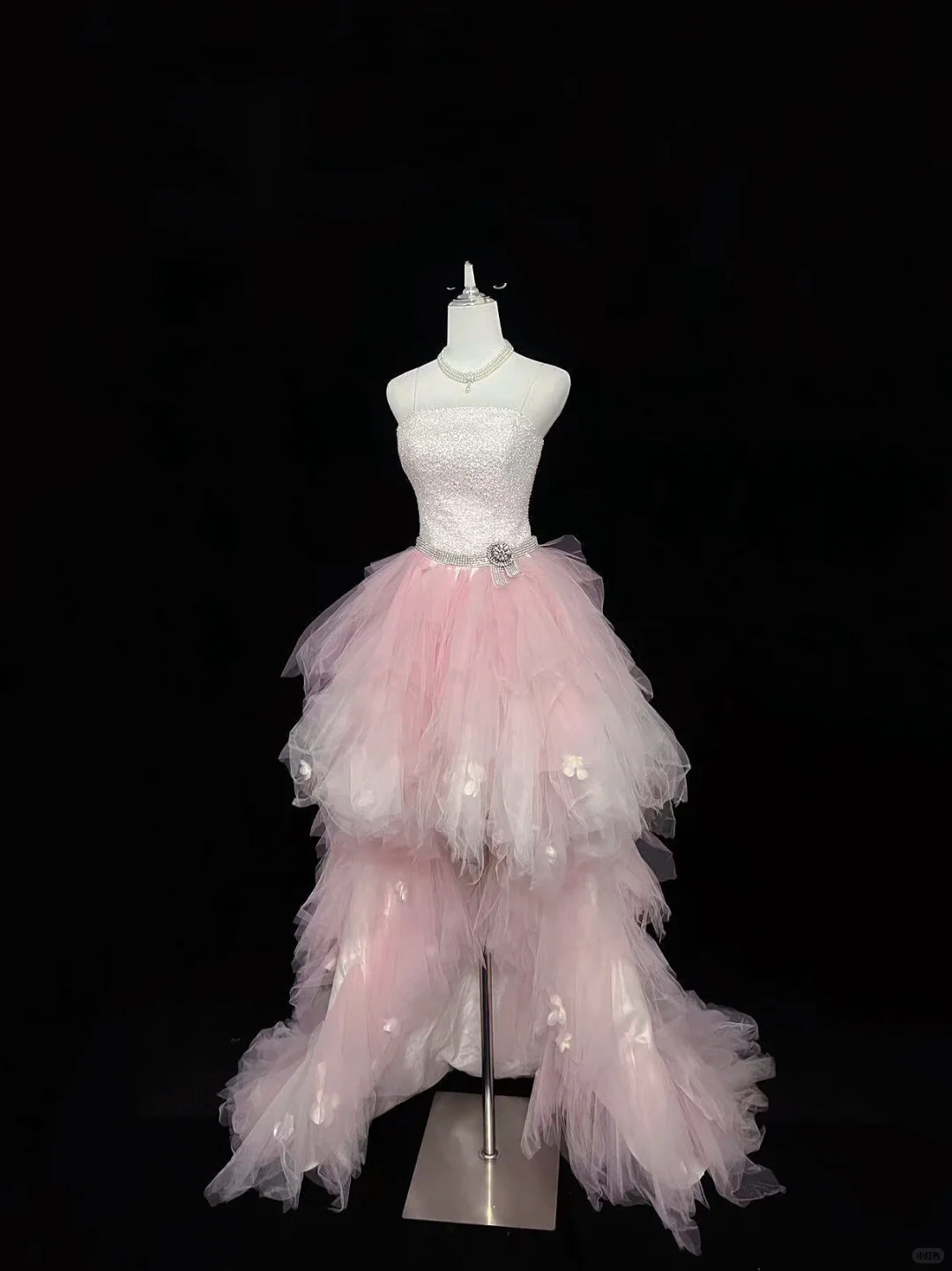 Blush Pink Spaghetti Strap Sexy Cinched Waist Short Bodice Floor Sweeping Skirt Romantic Dress, Wedding Gown gh7943