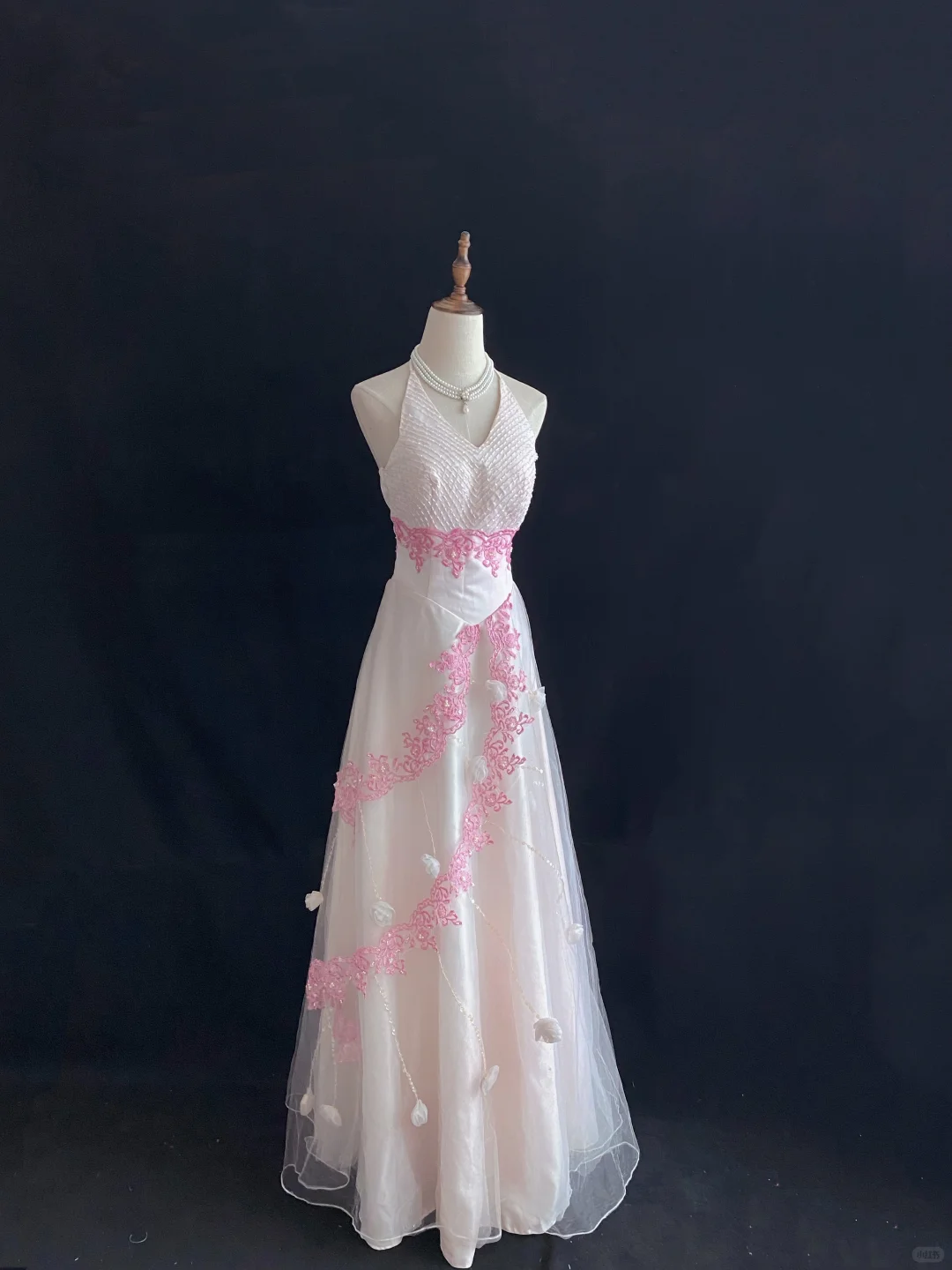 Blush Pink Halter Neck Long Elegant Romantic Dress with Waist Cinching Design, Wedding Dress & Bridal Gown gh8163