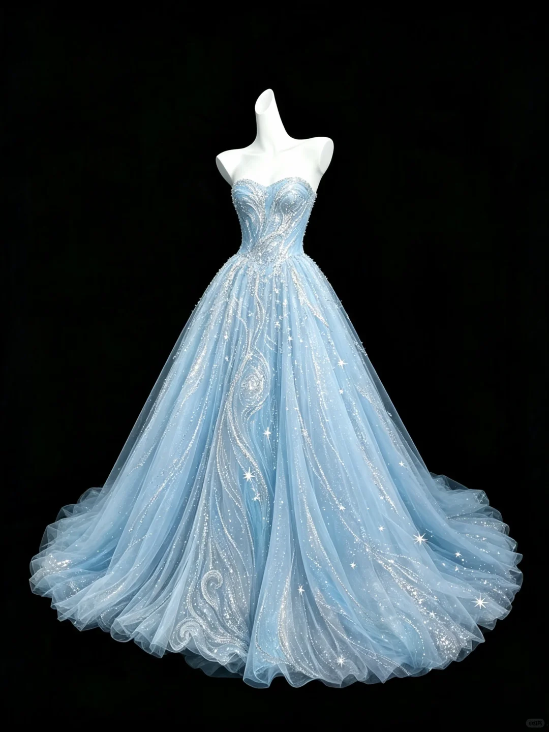 ✨Girlhomeshops-Light Ice Blue Strapless Sweetheart Star Tulle Prom Ball Gown gh10491