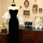 Robe de soirée élégante longue et fine en velours, style rétro, noire et rouge/noire et blanche, robe de bal gh3651