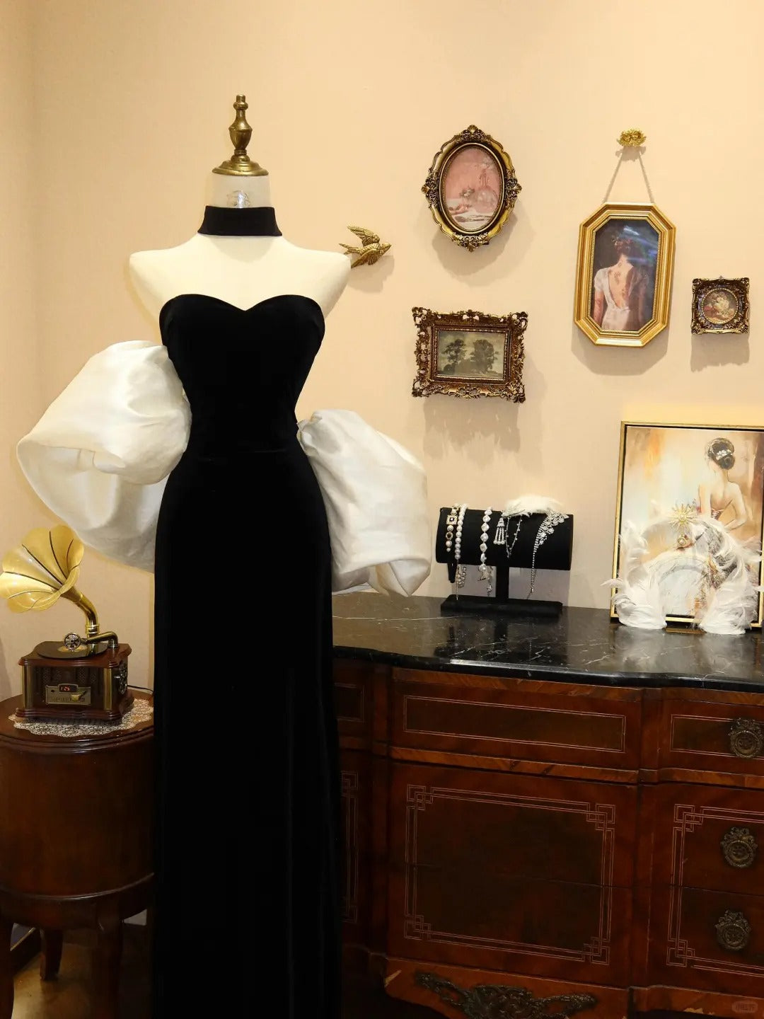 Robe de soirée élégante longue et fine en velours, style rétro, noire et rouge/noire et blanche, robe de bal gh3651