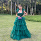 Hunter Green/Emerald Green A-Line Strap Tulle Tiered Long Prom Dress Party Dress gh2771
