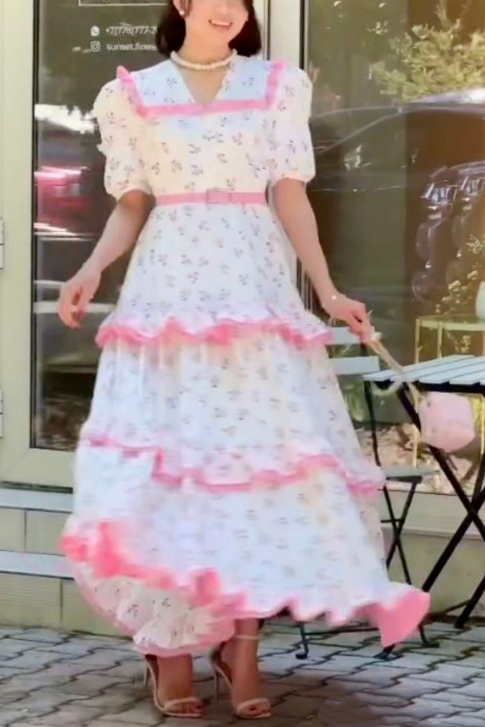 girlhomeshops - Robe de vacances rose à manches courtes gh5934