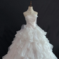 White strapless romantic gown with fitted waist and fluffy tiered cake skirt, wedding dress & bridal gown gh8249