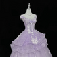 Lavender Spaghetti Strap Cinched Waist Ruffled Voluminous Skirt Elegant Romantic Dress, Wedding Gown gh7984