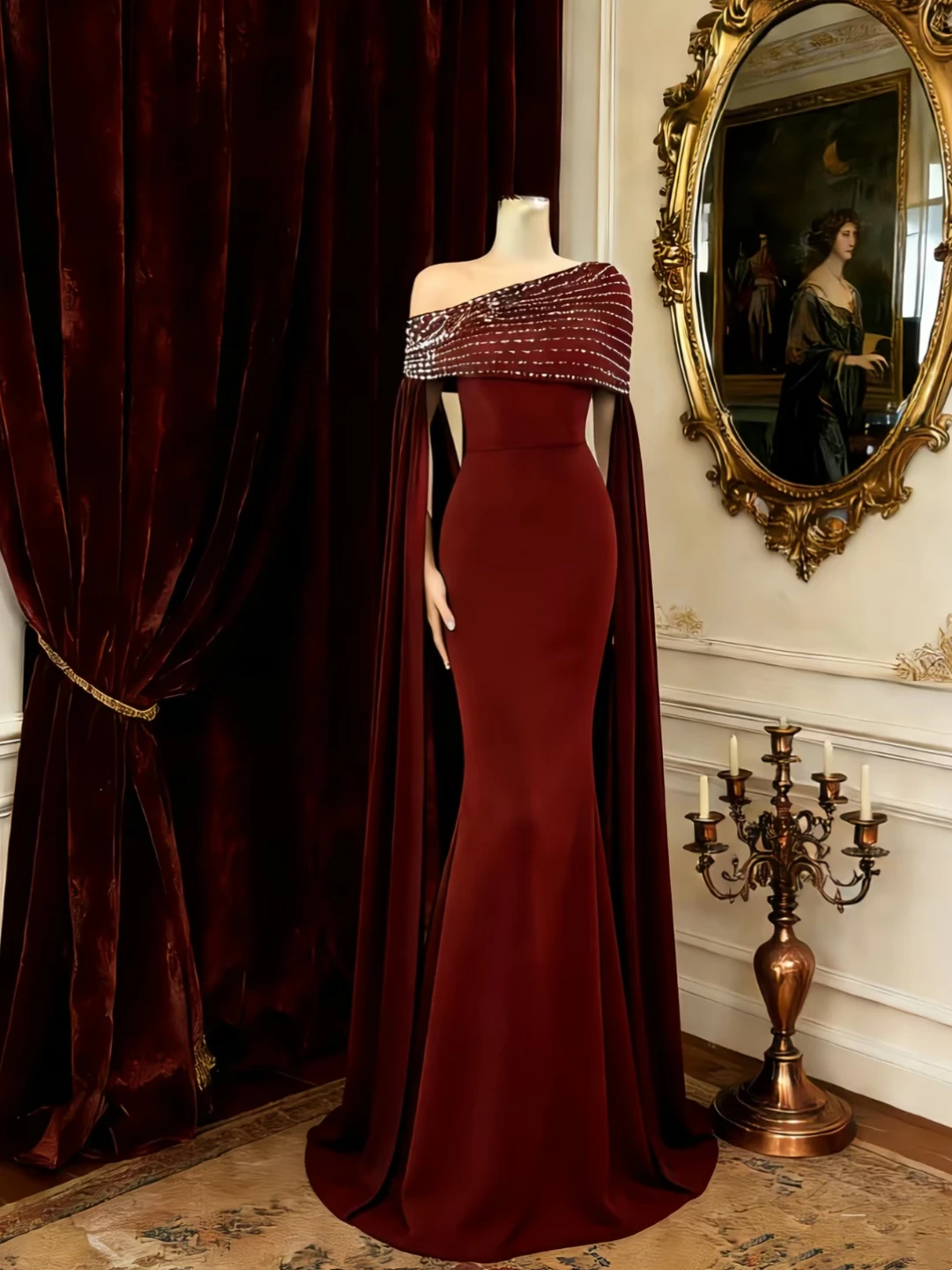 Asymmetrical One-Shoulder Neck Luxury Waist-Cinched Fitted Bodycon Sexy Long Evening Dress, Fairy Gown, Romantic Gown gh7490