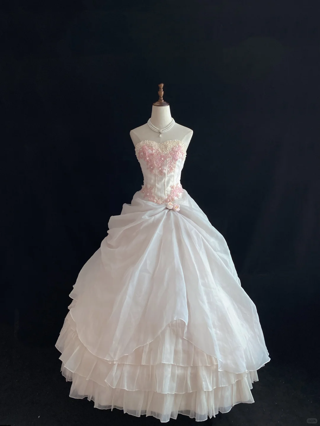 Blush Pink Strapless Romantic Gown With Beaded Details, Cinched Waist & Voluminous Princess Skirt, Wedding Dress & Bridal Gown gh8164
