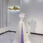 Light Purple Gradient Spliced White Waist-Cinched Fitted Elegant Evening Dress, Fairy Gown, Romantic Gown gh7412