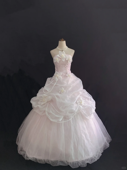 White Spaghetti Strap Romantic Gown, Cinched Waist, Voluminous Princess Skirt, Wedding Dress & Bridal Gown gh8204