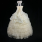 Pale Apricot Halter Neck, Waist-Cinched Slim Evening Gown with Tiered Ruffle Skirt for Parties & Balls gh7160
