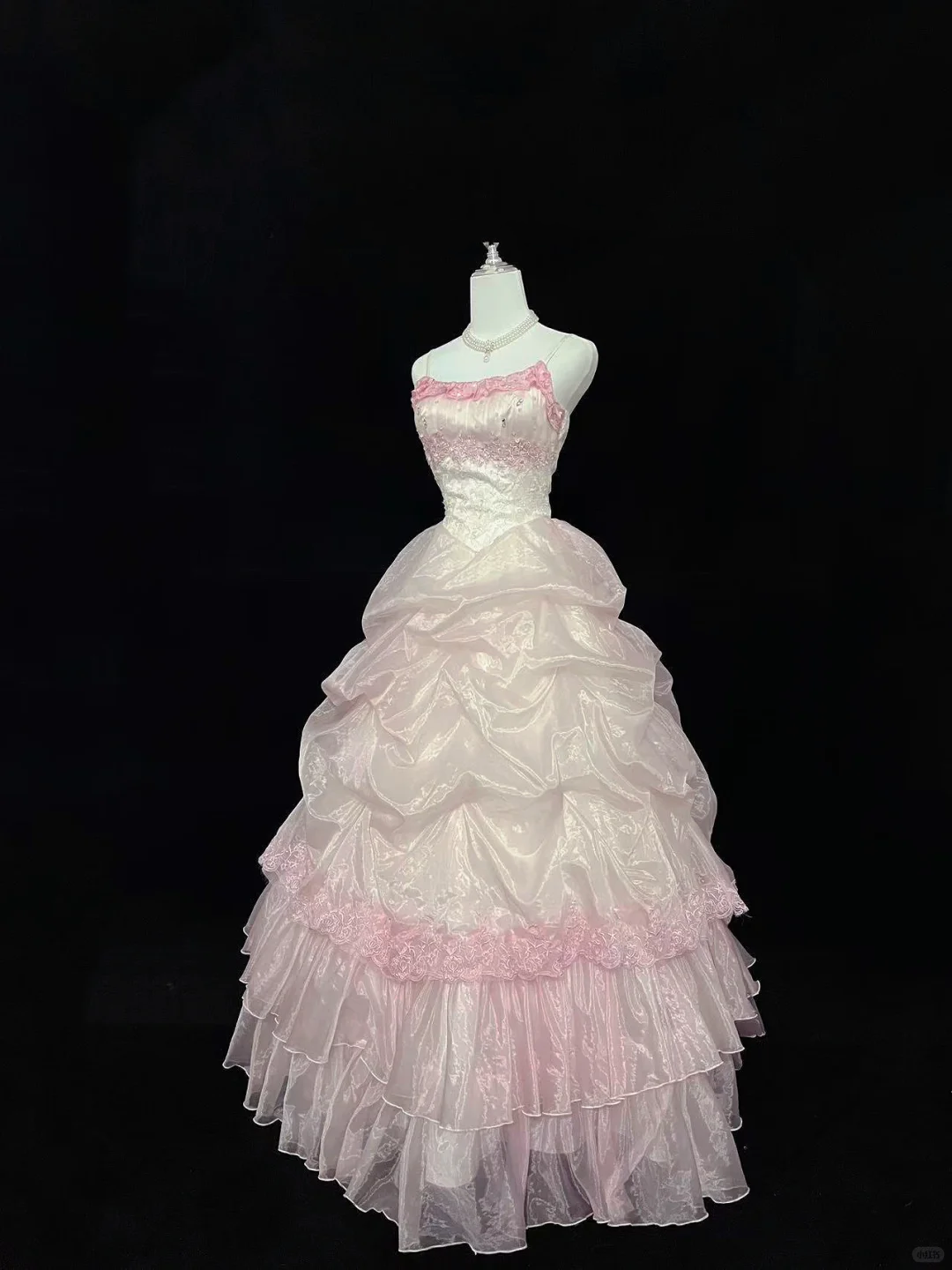 Blush Pink Gradient Spaghetti Straps Cinched Waist Voluminous Princess Skirt Romantic Dress, Wedding Gown gh8030