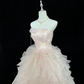 Blush Pink Strapless with Floral Details, Cinched Waist, Voluminous Wavy Skirt Long Romantic Dress, Wedding Gown gh8080