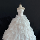 White strapless romantic gown with fitted waist and fluffy tiered cake skirt, wedding dress & bridal gown gh8249