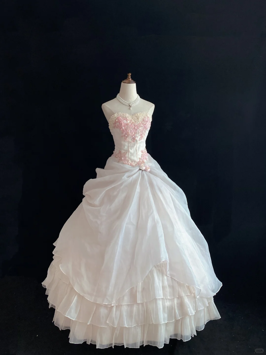 Blush Pink Strapless Romantic Gown With Beaded Details, Cinched Waist & Voluminous Princess Skirt, Wedding Dress & Bridal Gown gh8164