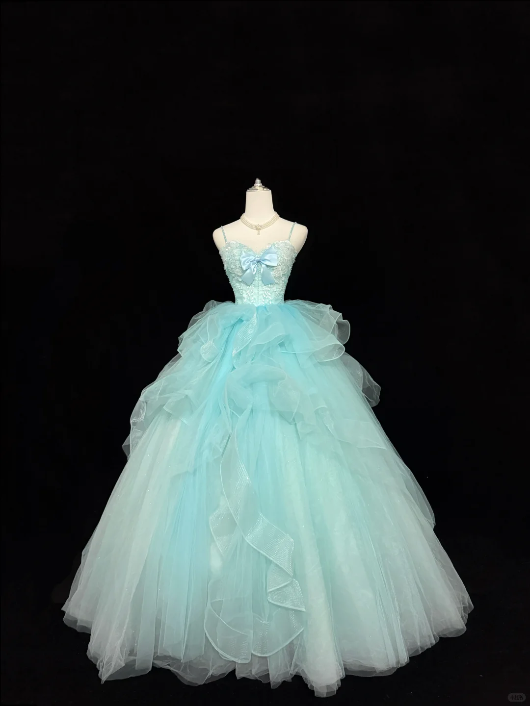 Light Lake Blue Spaghetti Straps Cinched Waist Voluminous Princess Skirt Romantic Dress, Wedding Gown gh7858