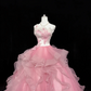 Pink Strapless Cinched Waist Voluminous Princess Skirt Long Romantic Dress, Wedding Gown gh7895