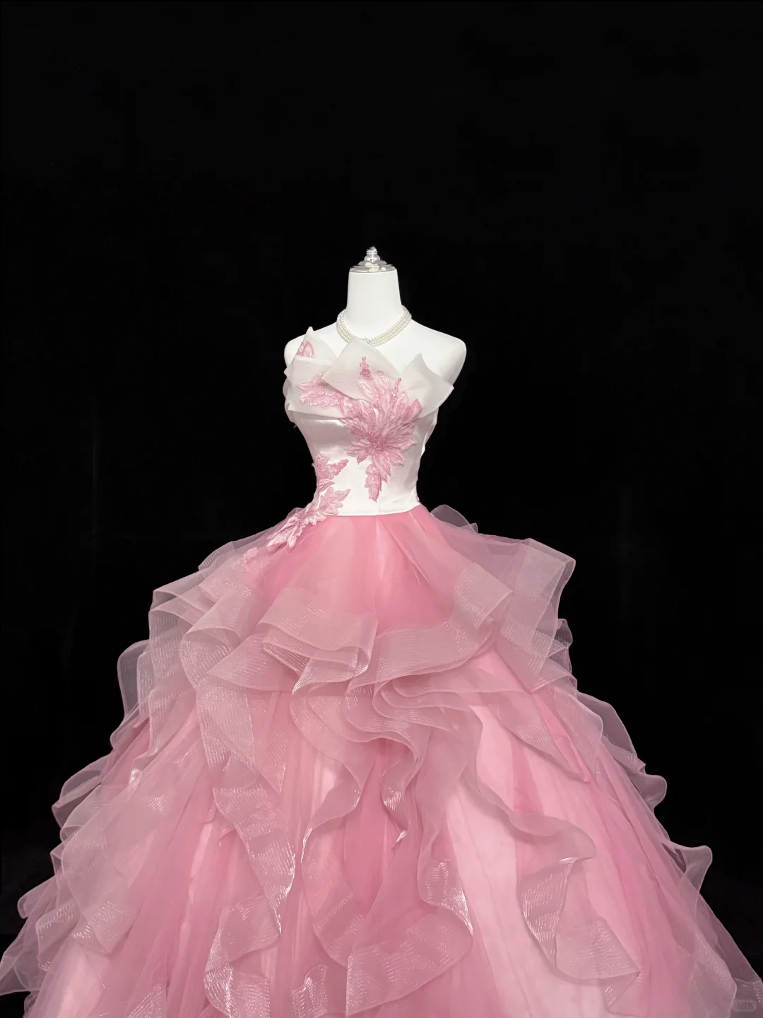 Pink Strapless Cinched Waist Voluminous Princess Skirt Long Romantic Dress, Wedding Gown gh7895