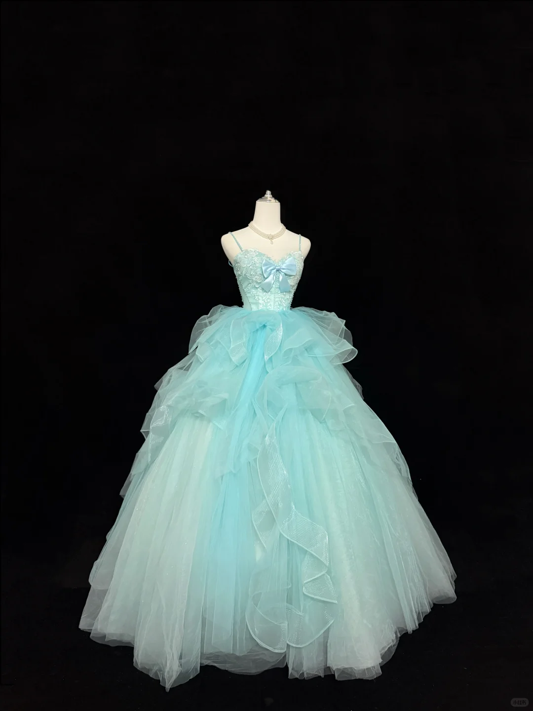 Light Lake Blue Spaghetti Straps Cinched Waist Voluminous Princess Skirt Romantic Dress, Wedding Gown gh7858