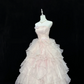 Blush Pink Strapless with Floral Details, Cinched Waist, Voluminous Wavy Skirt Long Romantic Dress, Wedding Gown gh8080