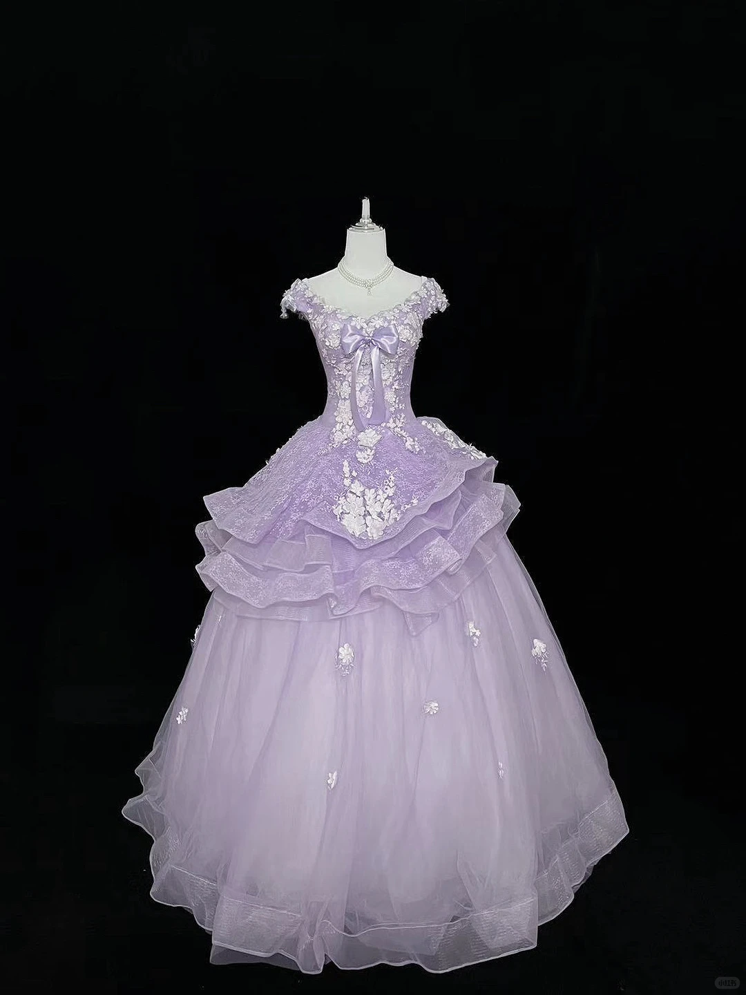 Lavender Spaghetti Strap Cinched Waist Ruffled Voluminous Skirt Elegant Romantic Dress, Wedding Gown gh7984