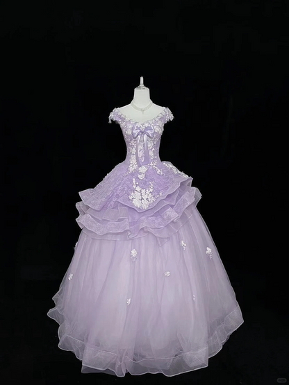 Lavender Spaghetti Strap Cinched Waist Ruffled Voluminous Skirt Elegant Romantic Dress, Wedding Gown gh7984