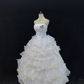 Off-White Strapless Long Romantic Gown, Cinched Waist, Voluminous Tiered Skirt, Wedding Dress & Bridal Gown gh8119