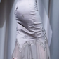 ✨Girlhomeshops-Silver Grey 3D Floral Beaded Spaghetti Strap Midi Mermaid Cocktail Dress gh10024