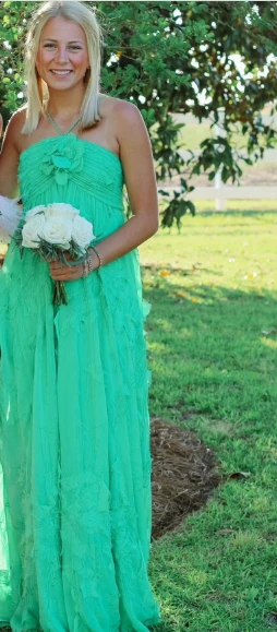✨Girlhomeshops-Simple A-line halter-neck evening dress, long, green, party dress gh10165