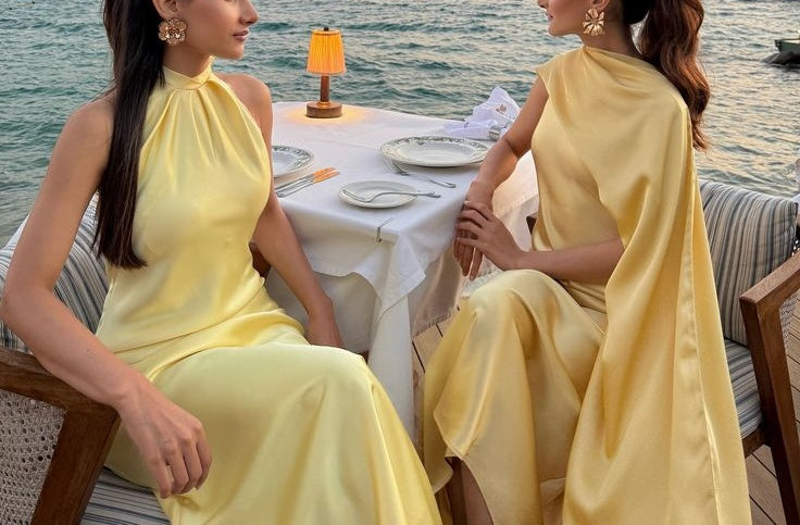 girlhomeshops-Gelb Elegante Einfache Lange Chiffon Satin Brautjungfer Kleid gh5954