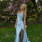 Robe de soirée longue en satin bleu à fleurs, élégante, fendue, pour bal de promo, mariage, remise de diplôme, gh3986