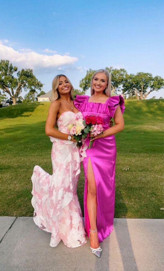 Pink fashion elegant off-shoulder printed floral mermaid slim fit long ruffled ball gown evening dress formal party dress gh2957