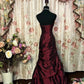 Burgundy Retro Elegant Exquisite Rhinestone Off-the-shoulder Sleeveless Floor-length Satin Floor-length Ball Gown Evening Dress gh4210