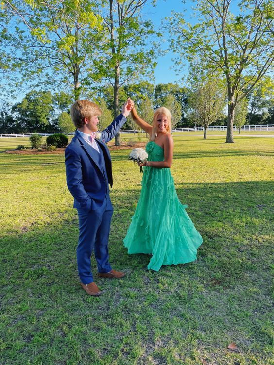 ✨Girlhomeshops-Simple A-line halter-neck evening dress, long, green, party dress gh10165