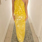 Costume deux pièces jaune brillant à paillettes, robe longue de vacances en bord de mer, robe de soirée gh4860