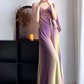 Purple‑Yellow‑Ombre‑Greek‑Gown One‑Shoulder‑V‑Neck Hand‑Beaded‑Bodice Flowy‑Chiffon Detachable‑Long‑Sash Draped‑Floor‑Length Retro‑Goddess‑Evening‑Dress gh8846