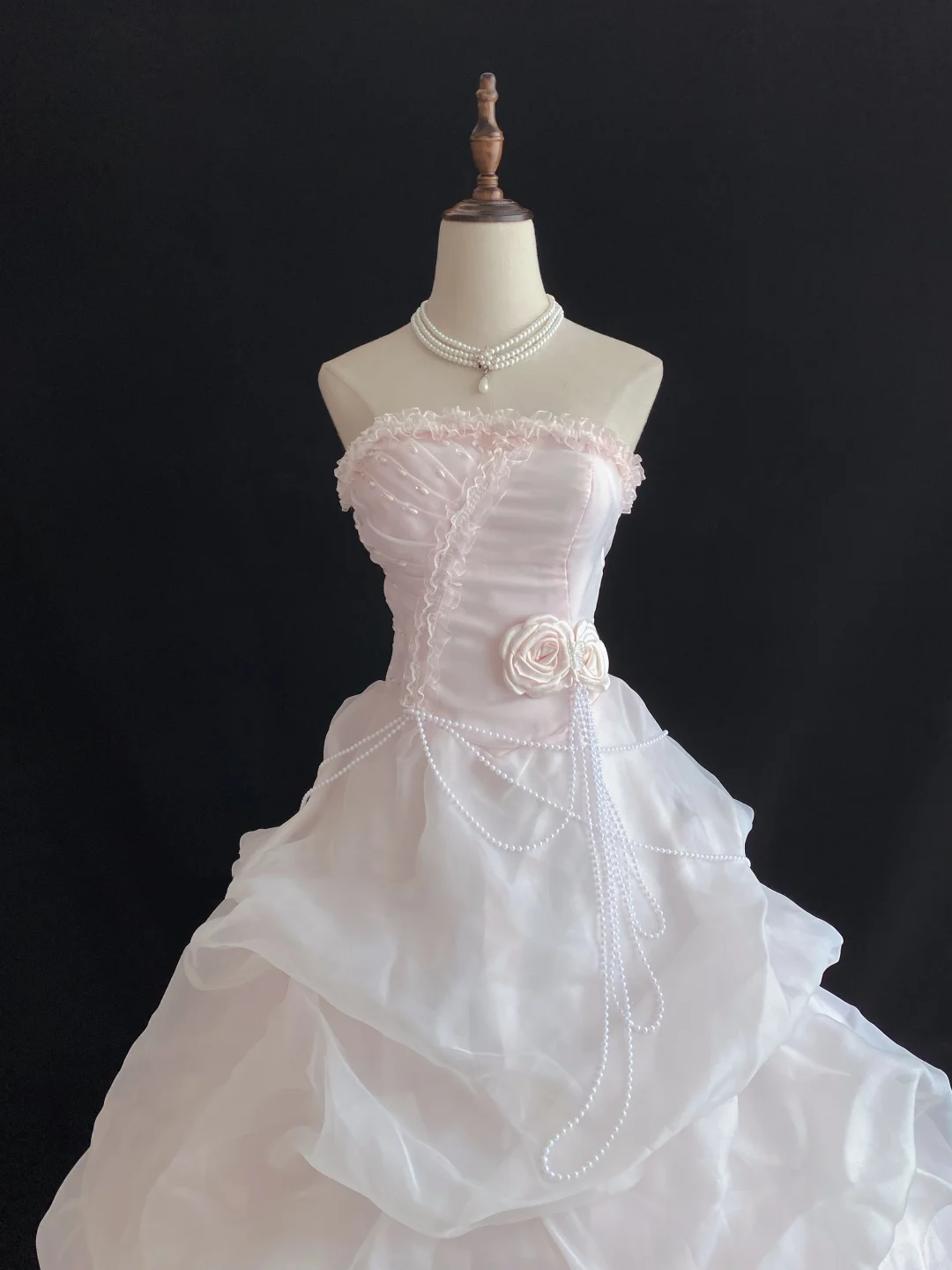 Romantic Blush Pink Strapless Gown with Cinched Waist and Voluminous Princess Skirt, Wedding Dress & Bridal Gown gh8165