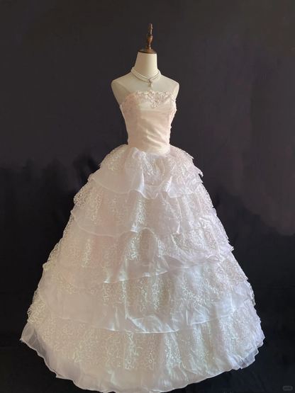 Blush pink strapless romantic gown with fitted waist and voluminous princess skirt, wedding dress and bridal gown gh8250