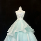 Light Blue and White Color Block Strapless Cinched Waist Voluminous Princess Skirt Romantic Dress, Wedding Gown gh7859