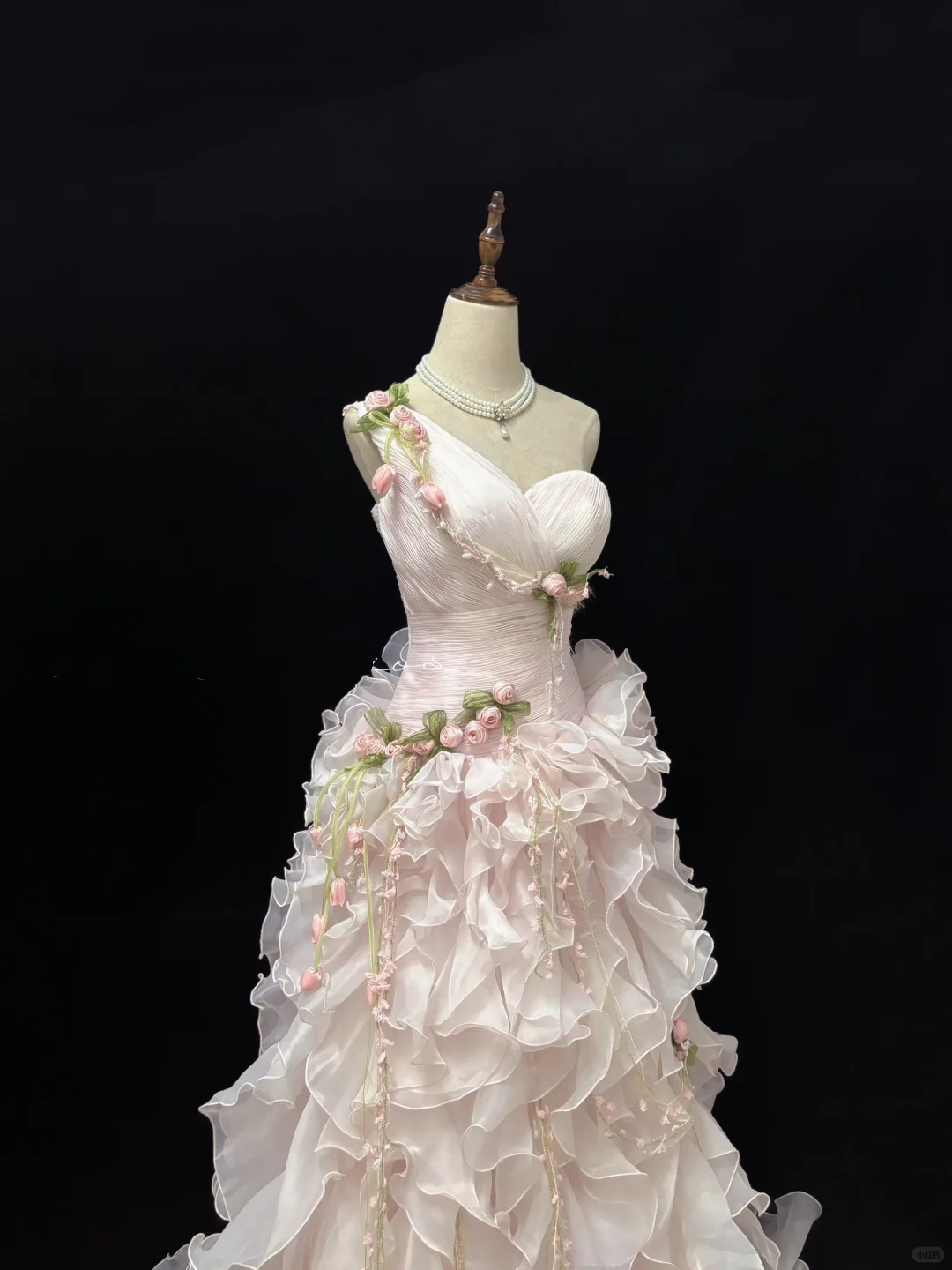 Blush Pink One-Shoulder Girly Elegant Cinched Waist Tiered Skirt Long Vintage Romantic Dress, Wedding Gown gh7985